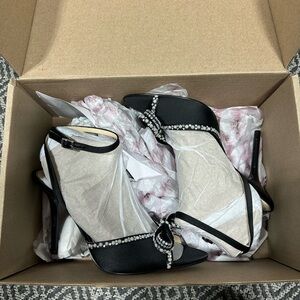 Elegant Black Satin Heels with Rhinestone Accents